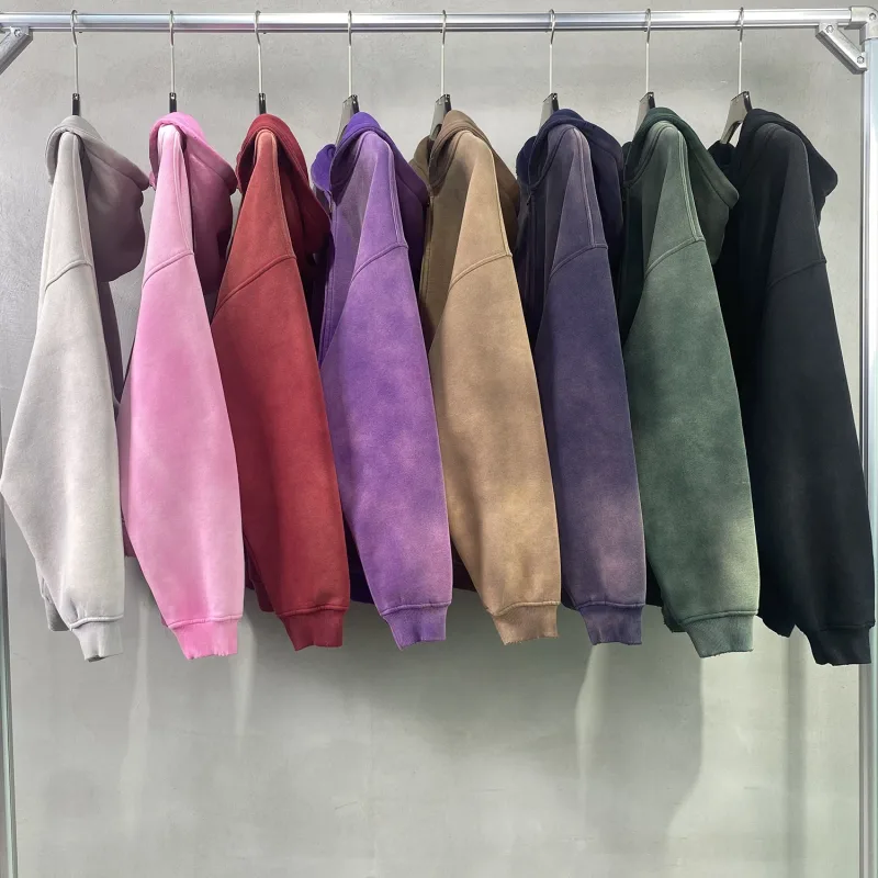 Moletom com capuz masculino com zíper, tie-dye lavado, cardigan duplo grande, solto, plus, gradiente de pelúcia, pulôveres com capuz para inverno — image 8