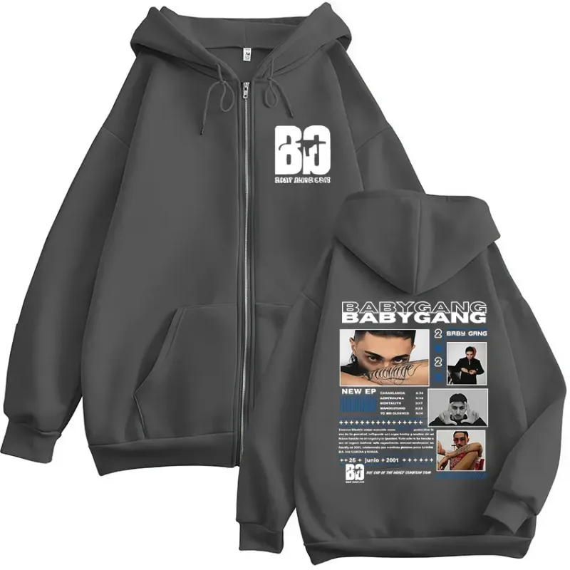 Rapper Baby Gang 2025 Album Dragkedja Hoody Herr Hip Hop Gothic Långärmad Zip Up Sweatshirt Vintage Oversized kappor Jacka Luvtröjor — image 6