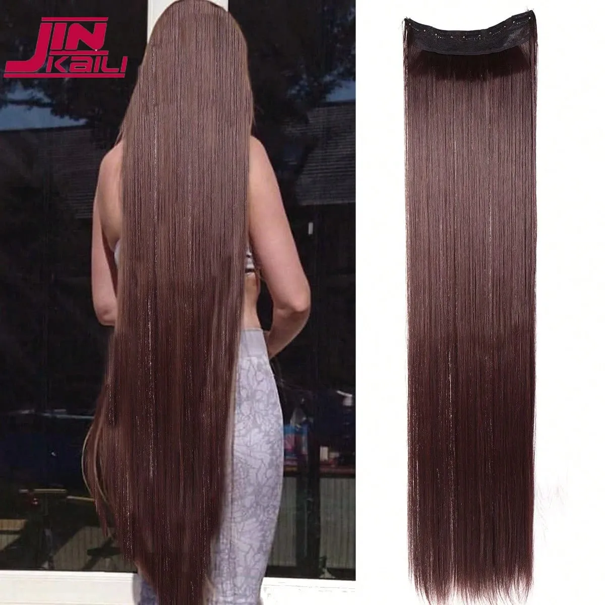 JKL Synthetic 5 Clip In Hair Extensions Long Straight Hairstyle Hairpiece Black Brown Blonde 80CM Natural Fake Hair For Women — image 9