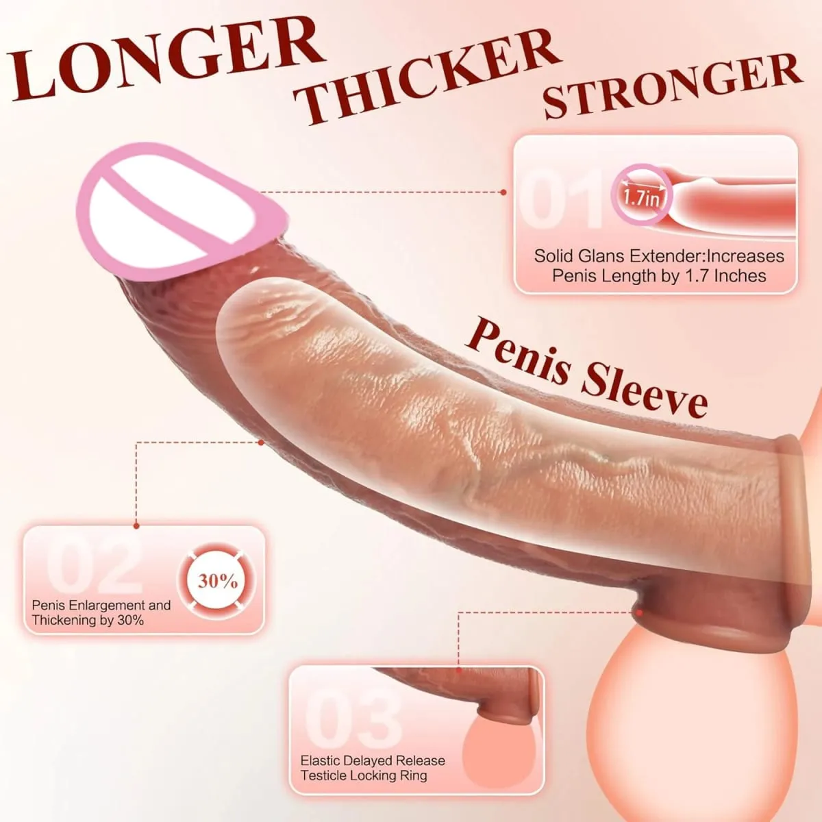 Preservativo realista de pênis de 8 polegadas, brinquedos sexuais para homens, preservativo de silicone reutilizável, extensor de pênis, casais masculinos, brinquedos adultos — image 5