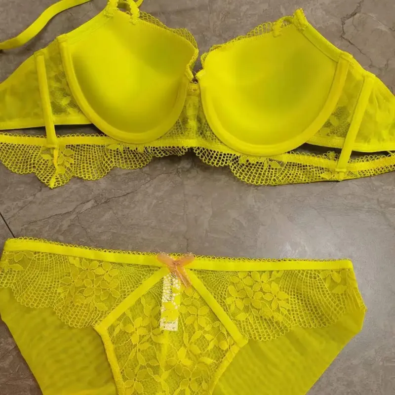2023 Bagong Hollow Out Lingerie Para sa mga Babae Sexy Lace Bra at Panty Sets Push Up Adjustable Thicken Underwear Suit Malaking Sukat Intimate — image 3