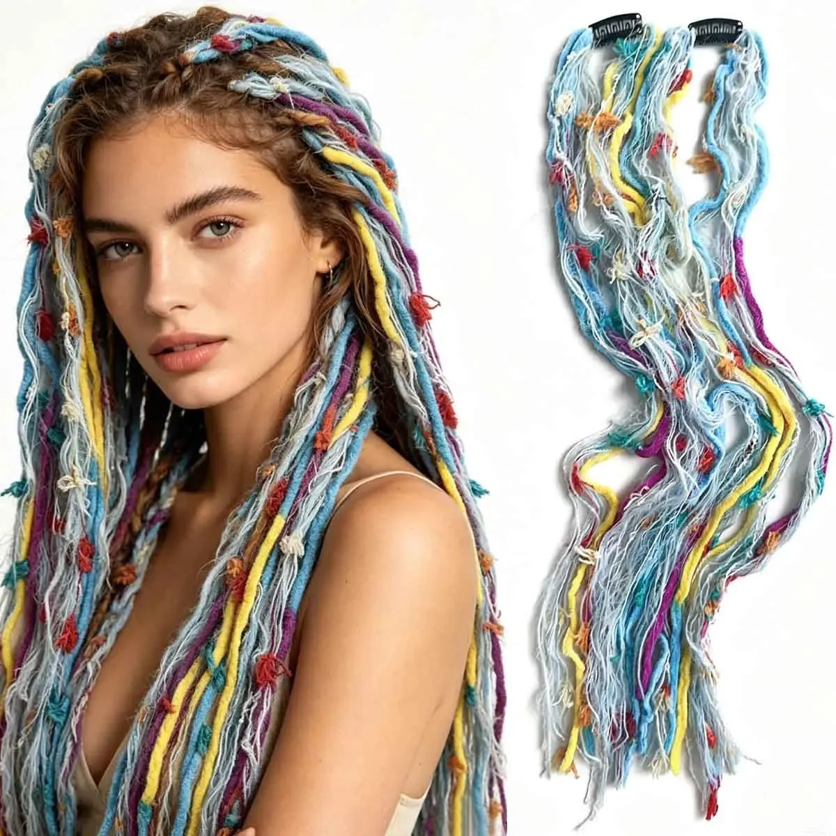 Synthetic Clip In Pastel Pink Macaron Faux Locs Hair Extensions Handmade Textured Straight With HairPieces For Women Daily Party — image 9