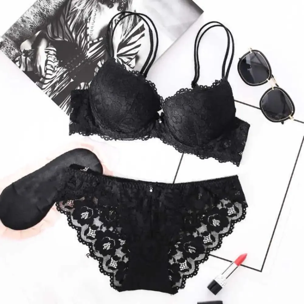 Fashion Mesh Lace Flower Bra Bowknot Non Slip Push Up Bra Women Lingerie Low Waist Bra Panties Set Summer — image 3
