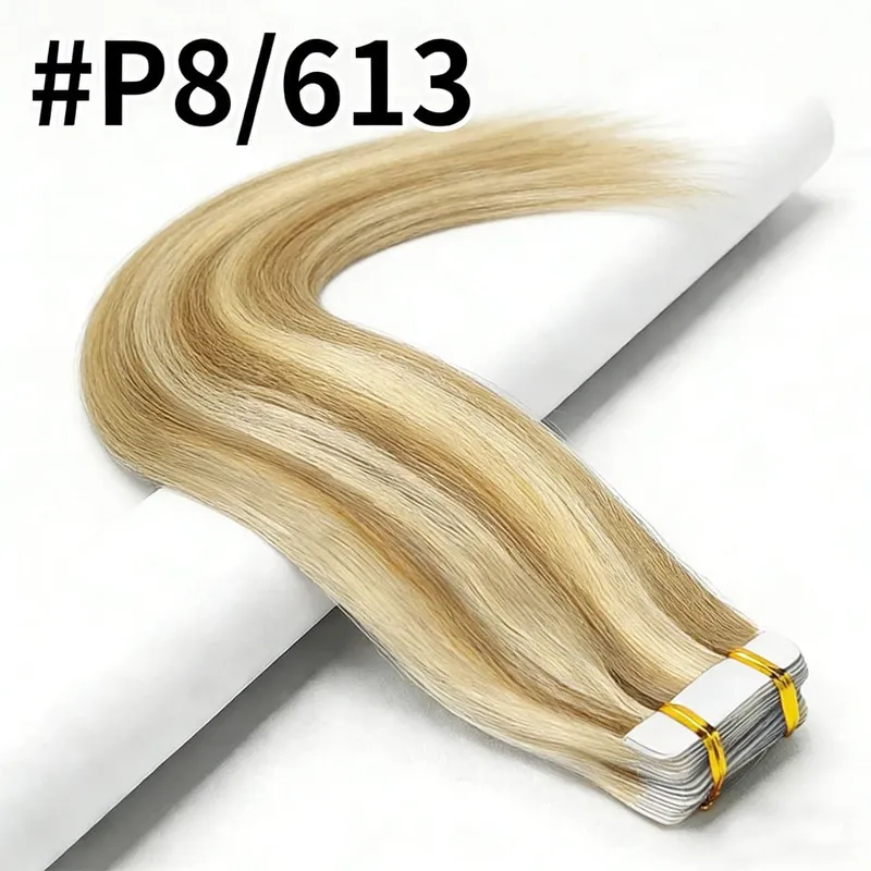 50g Straight Tape in Hair Extensions Human Hair 613 Color Bleach Blonde Seamless Skin Weft Tape in Real Human Hair Extension — image 15