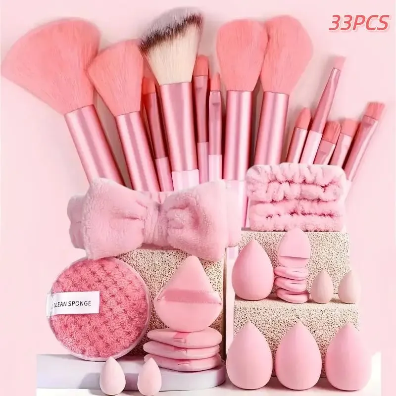 20/33Pcs Makeup Tool Kit Full Set with Makeup Puffs Brushes Beauty Sponges for Make‑up & Makeup Removal