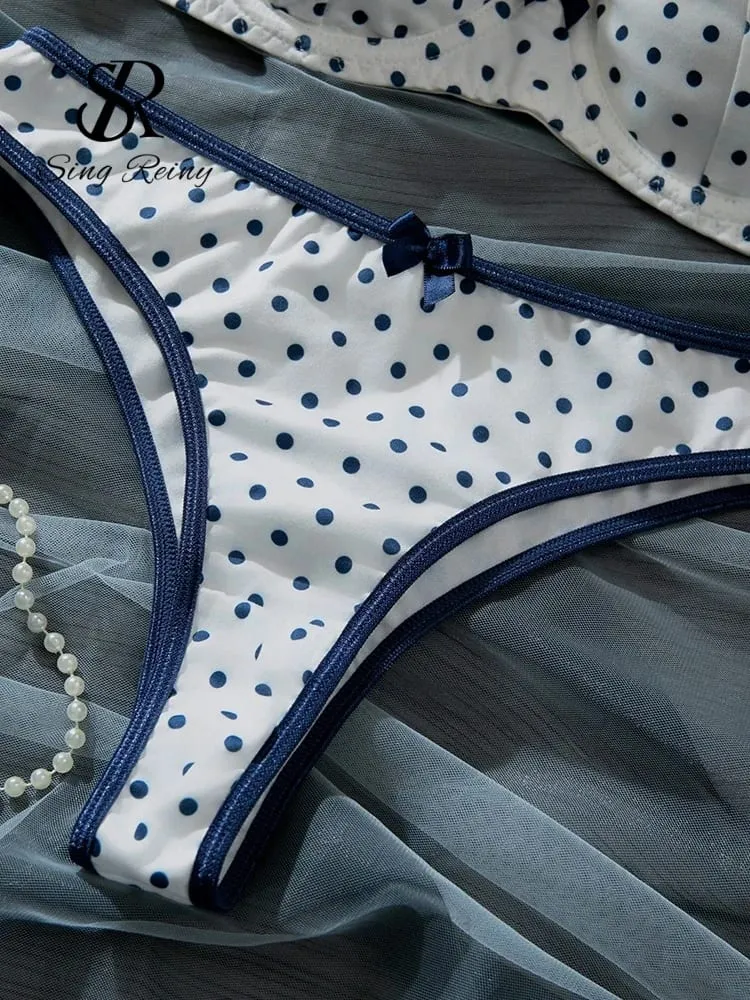 Conjuntos de lingerie com estampa de bolinhas francesas, sutiã com alça para mulheres + cuecas doces, roupa íntima vintage, 2 peças — image 6