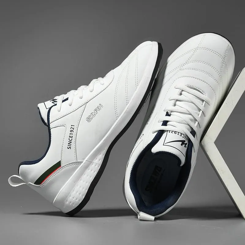 Double Star Men's White Leather Casual Sneakers Lightweight Breathable Non-slip Walking Sport Shoes — image 4