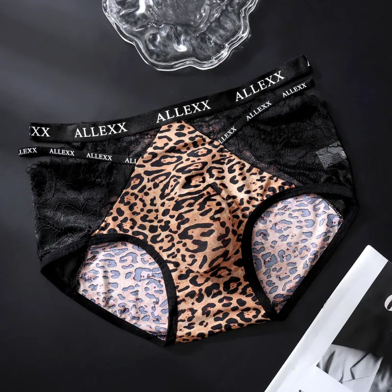 Calcinha feminina para homens sexy renda oco cintura briefs respirável u convexo bolsa underpant macio rendas seda gelo emenda roupa interior