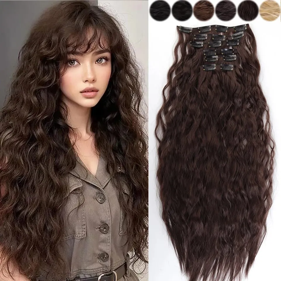 Synthetic Long Wavy Clip In Hair Extensions Hairpiece 6pcs/set For Women Brown Blonde Black Daily Party Halloween And Christmas