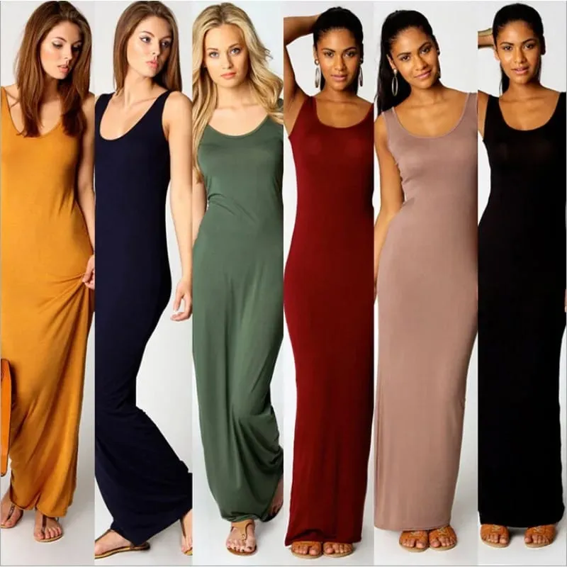 Women‘s Maxi Dress Sleeveless Bodycon Long Dress Elegant Casual Homewear Spring Summer Cool Solid-Color Dress — image 1