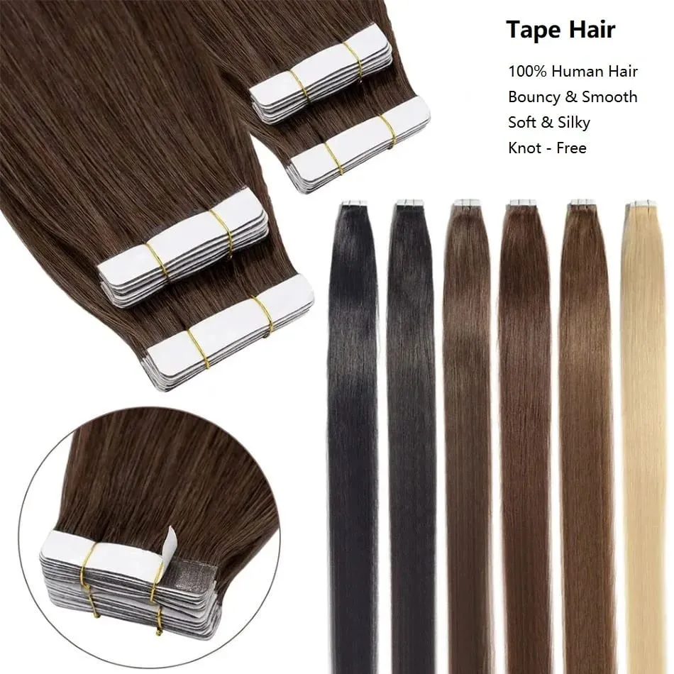 Tape in Hair Extensions Human Hair 16-26 Inch 50g 20pcs Skin Weft Seamless Tape in Real Remy Straight Hair for Women Daily Use — image 5