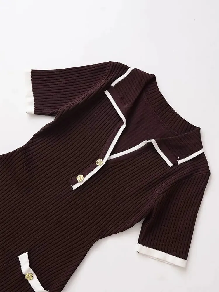 2025 Autumn Casual Mini Dress Fashion Contrast Color Design Short Sleeve Dresses For Women Elegant Short Dress — image 5