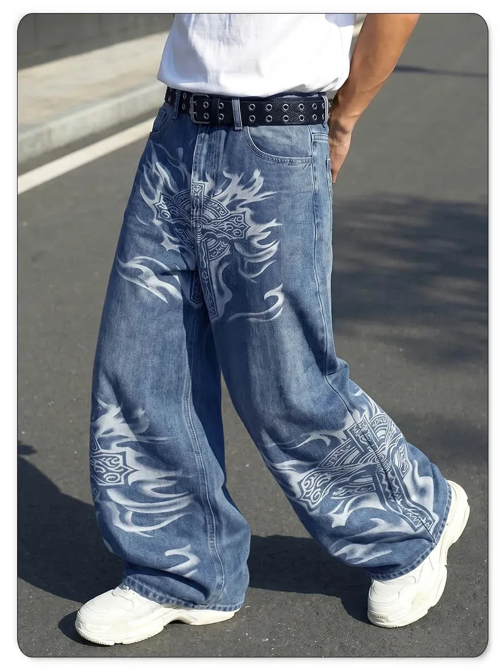 Men's Y2K Gothic Graffiti Print Baggy Ultra Wide Leg Jeans Hip Hop Streetwear Loose Casual Skater Denim Pants Unisex — image 3
