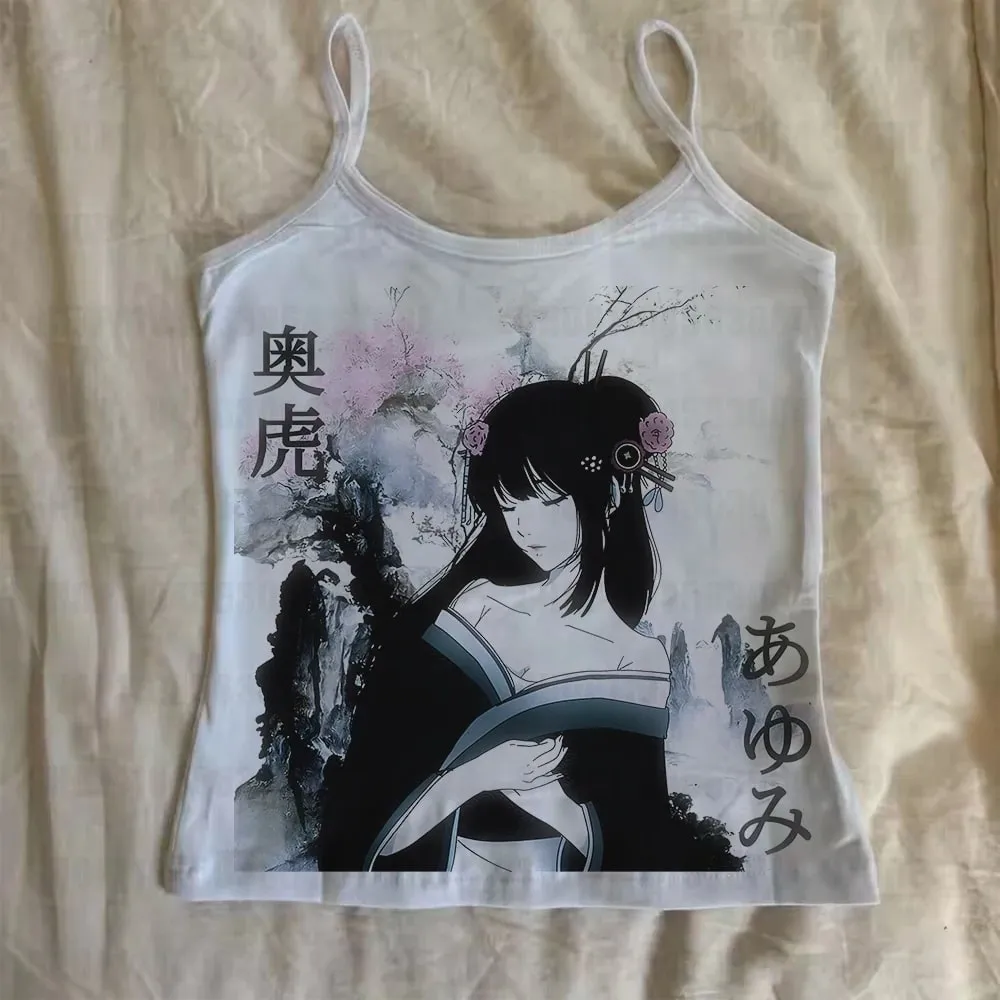 Y2k clothing retro 2000s cute pattern print Grunge white women's vest summer women's slim fit sexy vest vest