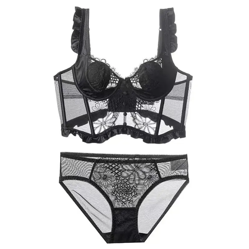 Bagong lumilipad na shoulder vest button lace stitching bra magandang shoulder underwear set pambabaeng bralette ay nagpapakita ng maliit na damit-panloob sa dibdib
