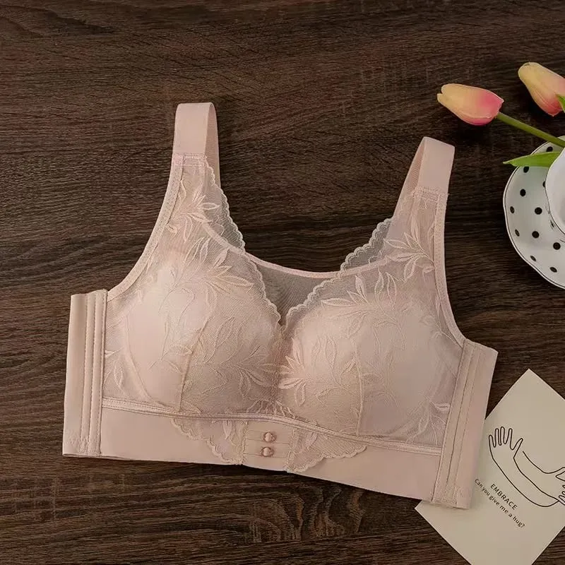 Plus Size Thin CD Cup Push up Bra Sexy Lace Wire-Free Soft Support Anti-Sagging Adjustable Lingerie Bra for Women