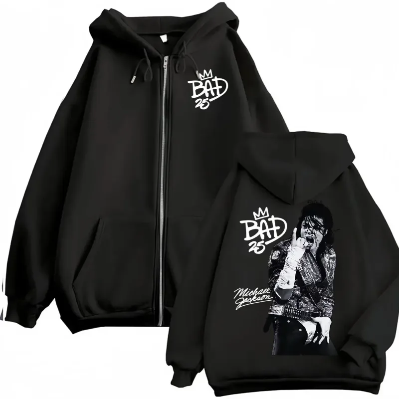 King of Pop Michael Jackson Bad Era Zipper Hoodie Men Women Harajuku Streetwear Jacket Sweatshirt Fleece Casual Zip Up Pullovers — image 12