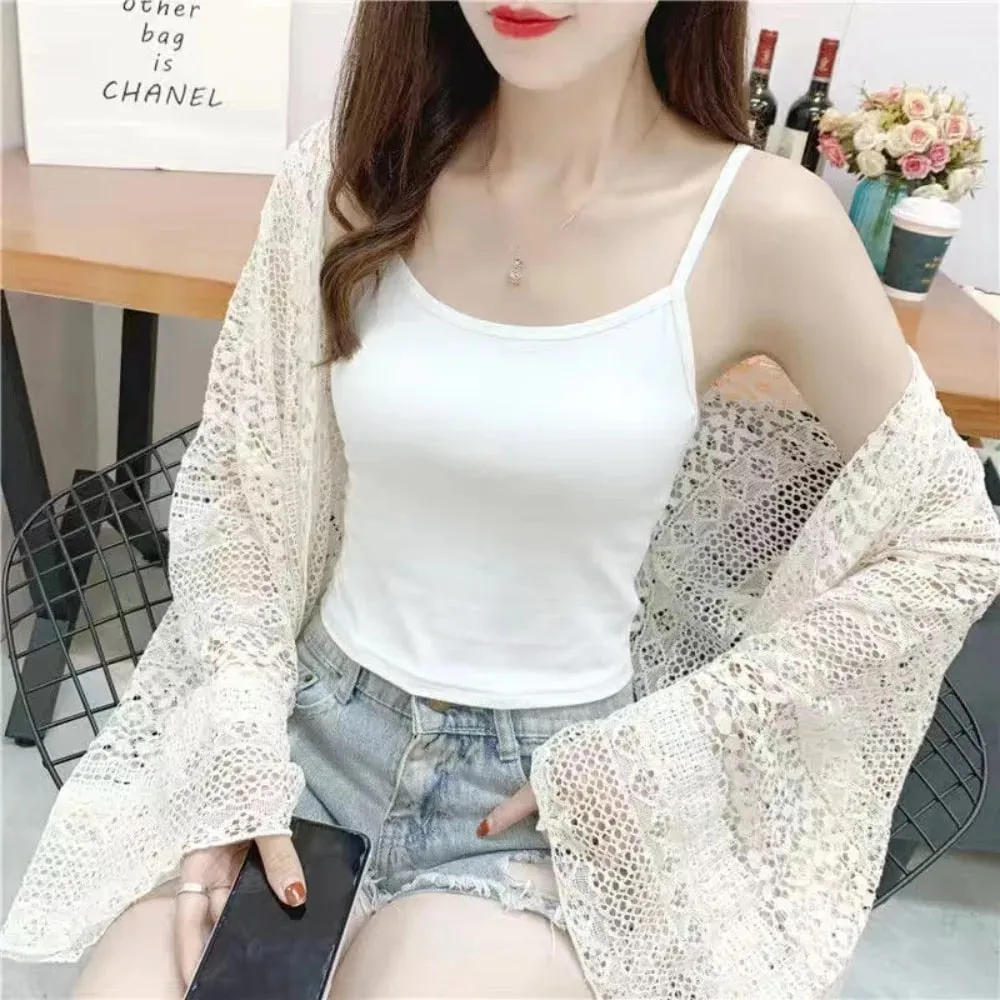 Casual U Neck Summer Tank Tops Sleeveless With Lace Fitted Tops Underwear Loose Cami Top Shirt for Women