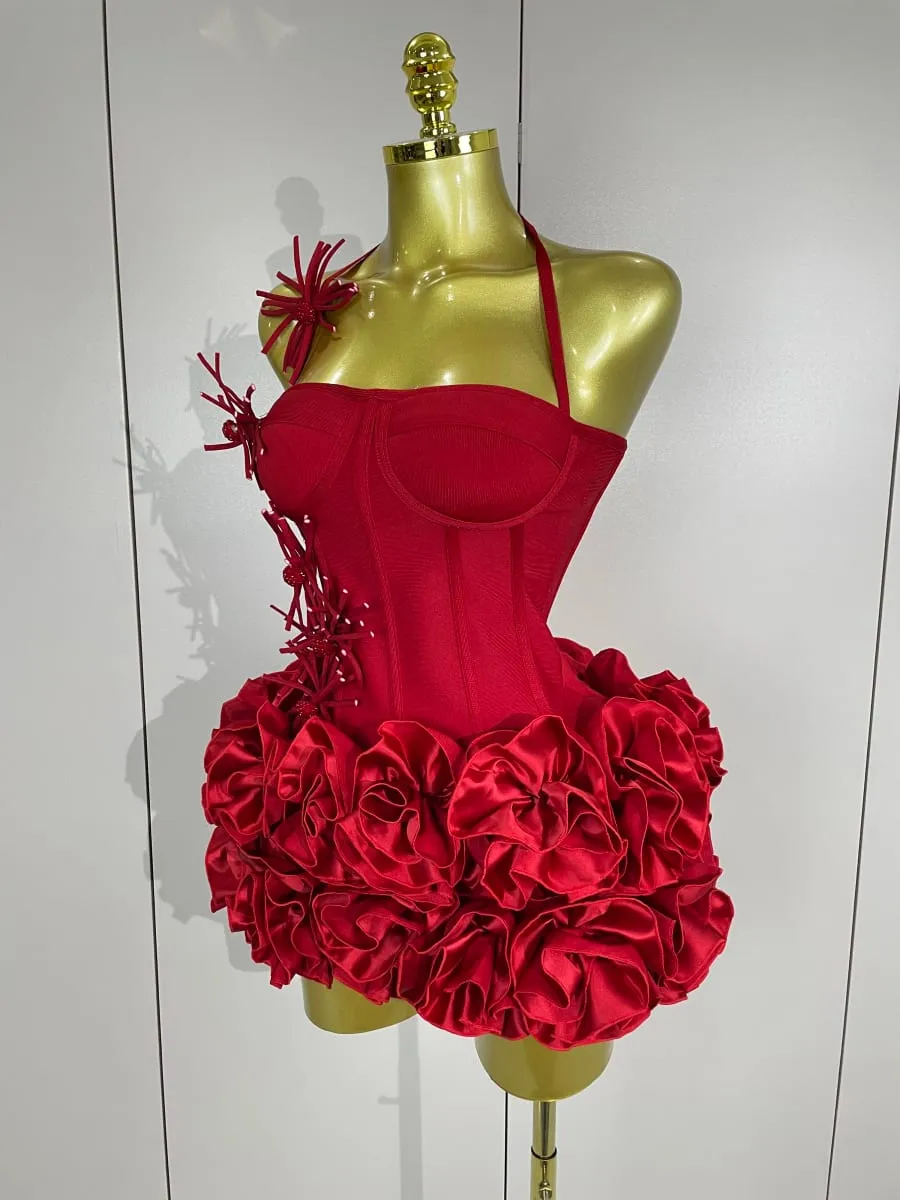 Sexy halter vestido de baile celebridade clube duas peças conjunto cocktail elegante moda feminina luxo festa aniversário vermelho preto bandagem outfit — image 2