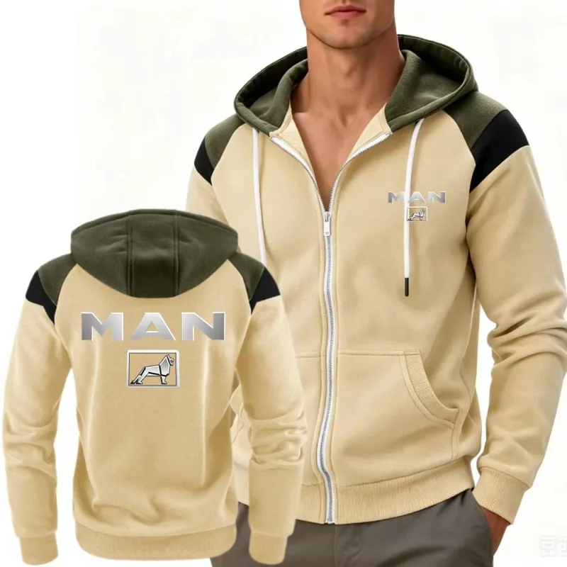 Men's Windproof Fleece Hooded Jacket Block Contrast Sportswear Comfortable Fashionable Truck Man Hoodies Sweatshirts — image 5