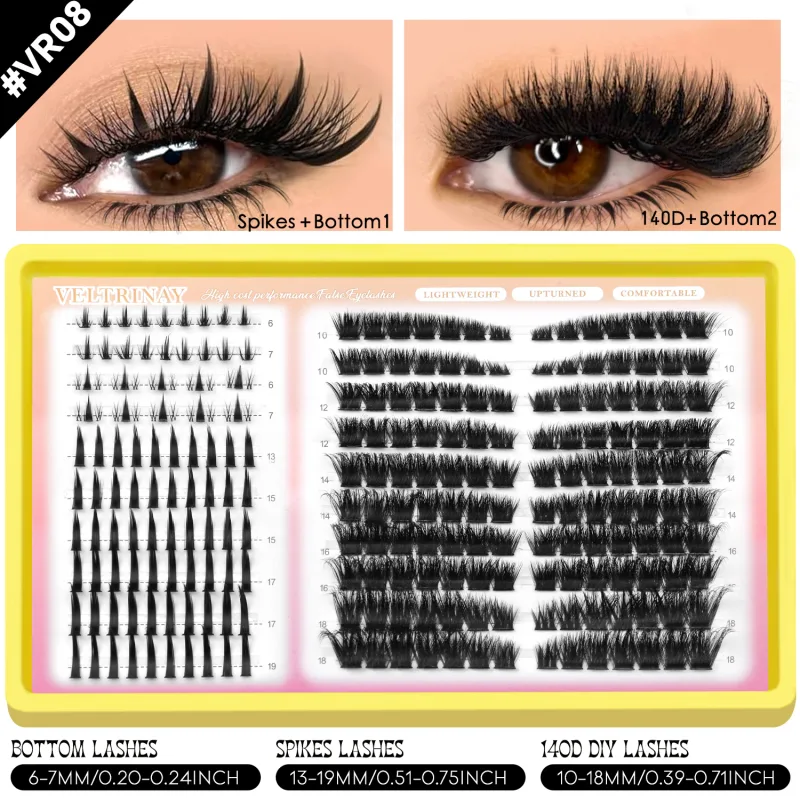 4-in-1 208pcs Lash Clusters 1style Manga Lash+2 style Spiky Botoom Lash+1 style Cat Eye Eyelashes DIY Clusters Lashes