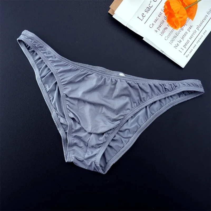 Homem cor sólida gelo seda sem costura cuecas cintura baixa u convexo calcinha masculina ultra-fino roupa interior elástica secagem rápida respiração calcinha — image 4