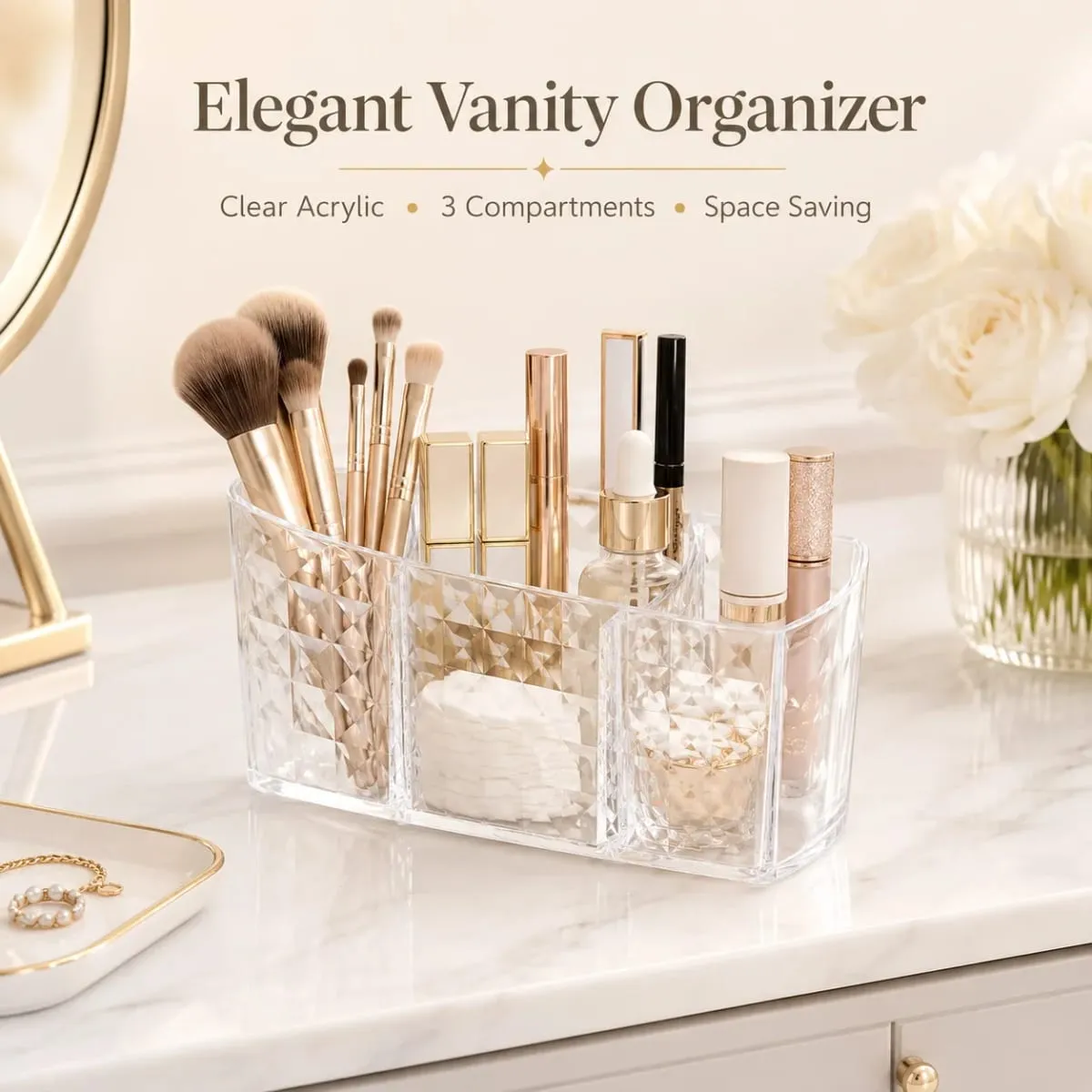 Layered Cosmetic Display Box Desktop Organizer with Compartments for Jewelry Makeup Brushes and Cosmetics — image 2