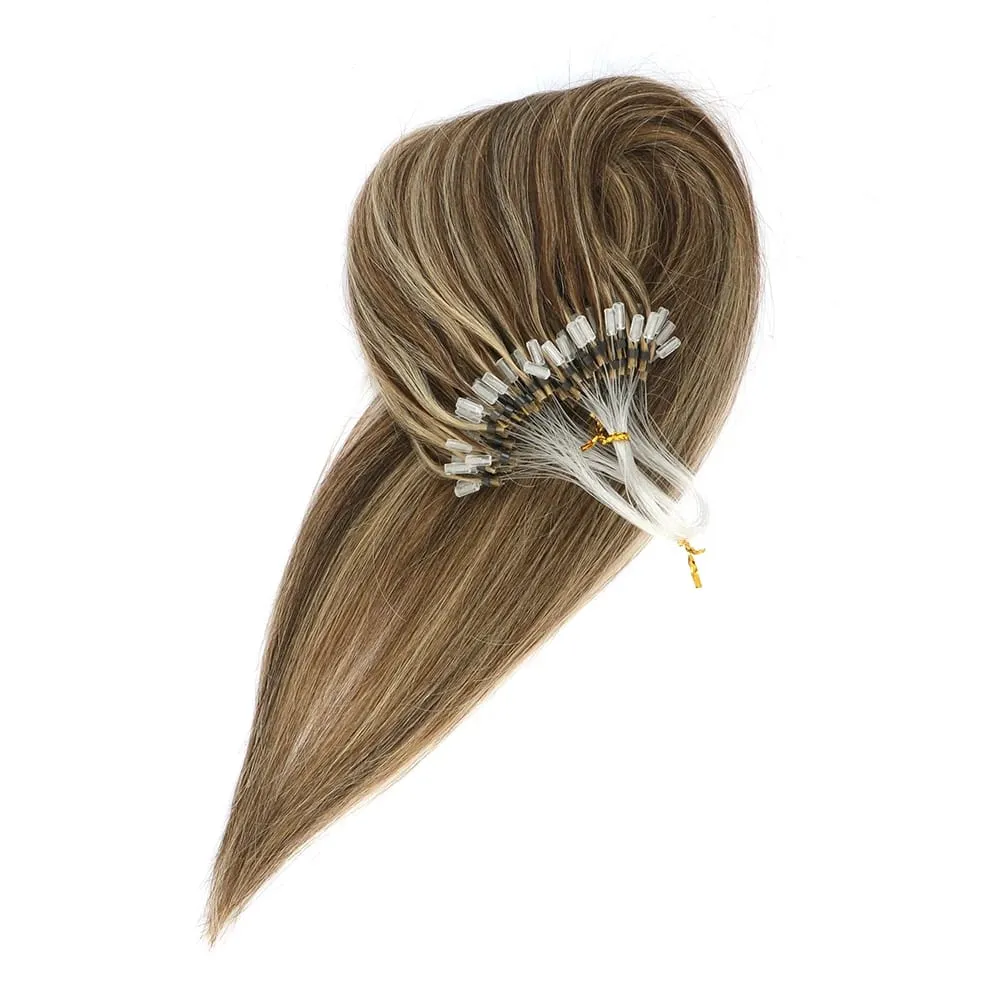 Micro Loop Human Hair Extensions Easy Install At Home Micro Beads Hair Extensions Blonde Brown Black Straight 30g/pack