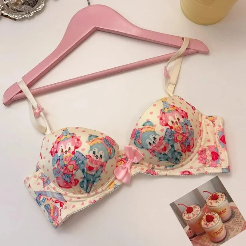 Japanese Sweet Lolita Style Women Cute Candy Rabbit Print Bra Panties Lingerie Set Girls Kawaii Underwear Panty Intimates Sets — image 7