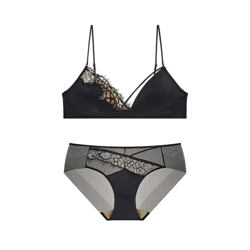 Bra Renda Gaya Perancis Bralette Payudara Kecil Tanpa Kawat Cangkir Segitiga Tali Tipis Set Lingerie Push Up Seksi Pakaian Dalam Wanita — image 6