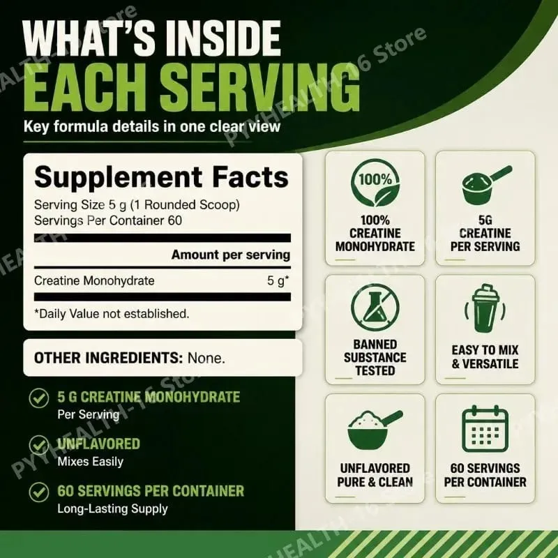 Micronized Creatine Monohydrate Powder Pure Unflavored Muscle Strength & Lean Muscle Support 5g Per Serving 300g 60 Servings — image 2