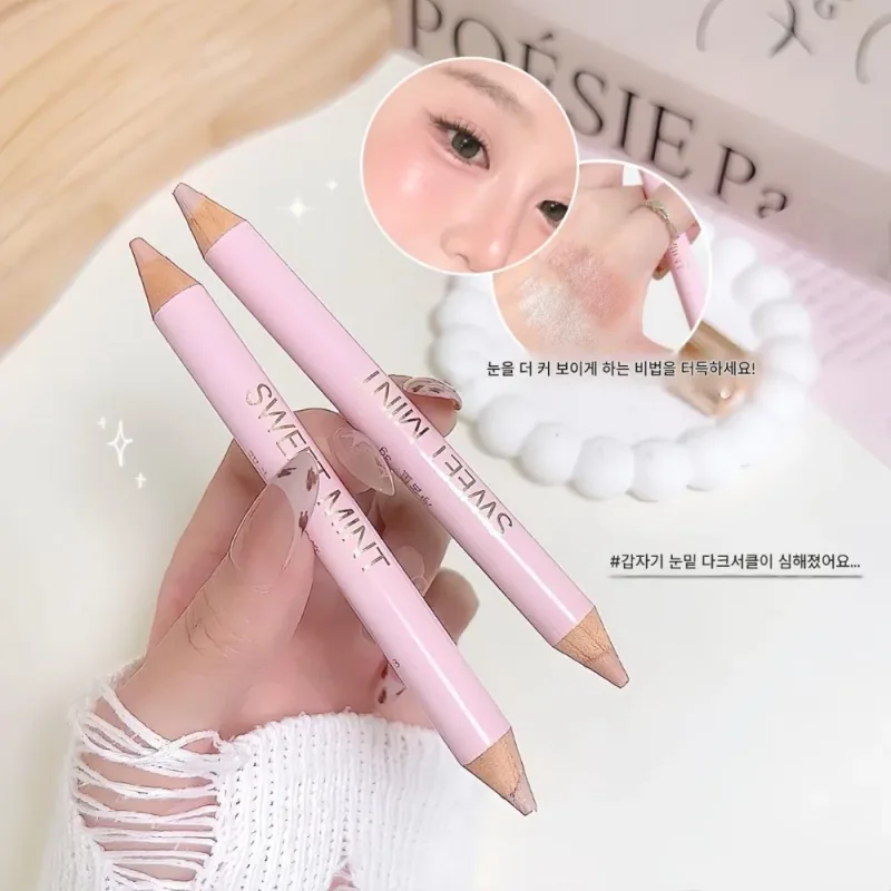 Dual‑ended Lying Silkworm Stick Shimmer Pearlescent Eye Brightener Pen Champagne Gold Peach Pink Natural Eye Makeup Cosmetic