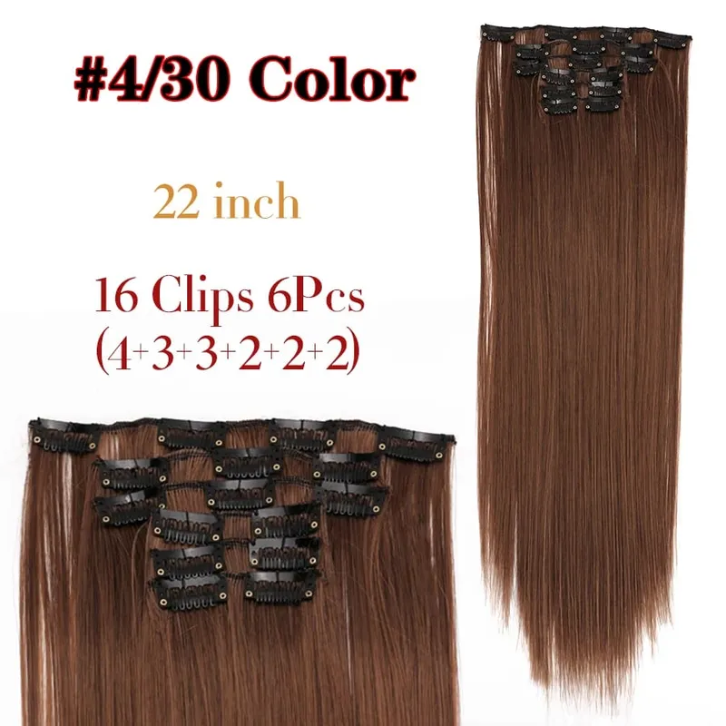 Black Clip In Extensions Straight 22" Long Synthetic Thick Clips On Hair Piece For Women 6Pcs/Set Curly Full Head Weddings Daily — image 11