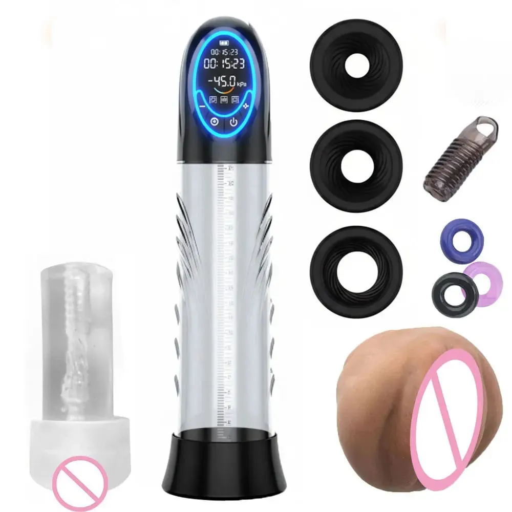 Elektrisk Penis Pump Ny LCD Penis Förstoring Förläng Pump Penis Trainer Sugande Manliga Masturbatorer Cup Dick Pump Sexleksaker för män — image 1
