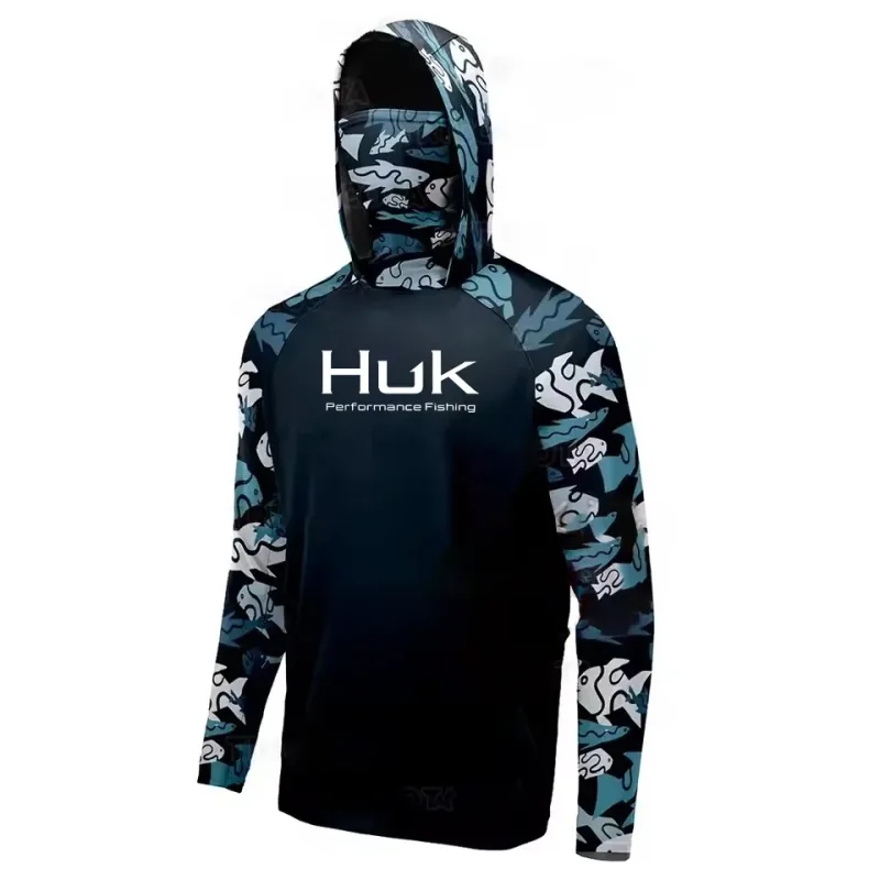 Camisa de pesca moletom com capuz para pesca uv roupas com capuz camisa de pesca roupas masculinas com capuz topo azul-verde — image 16