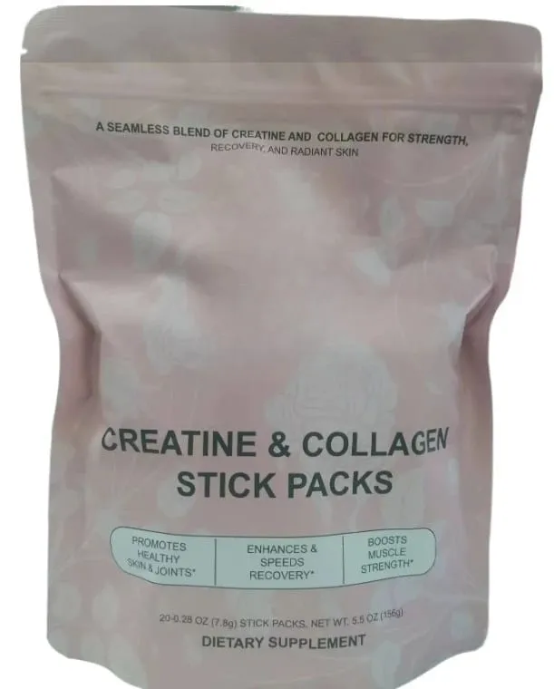 Creatine & Collagen Powder Stick Packs Supports Strength Recovery & Skin Health – Daily Nutrition Supplement 20Servings Per Bag