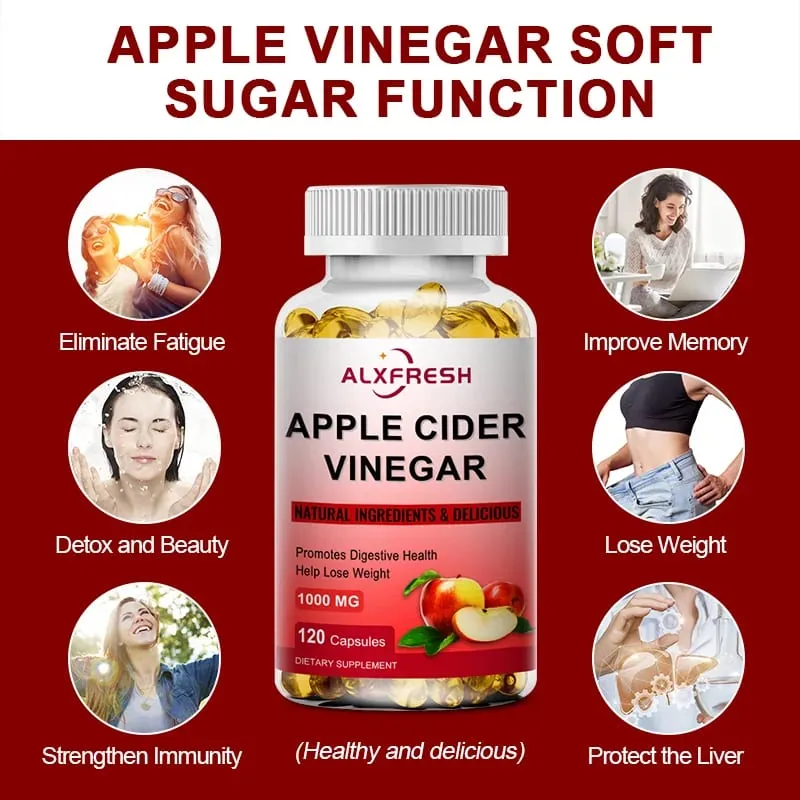 Alxfresh äppelcidervinägerkapslar med zinkvitaminer | 1000mg | Hälsosamt tillskott Icke-GMO — image 6