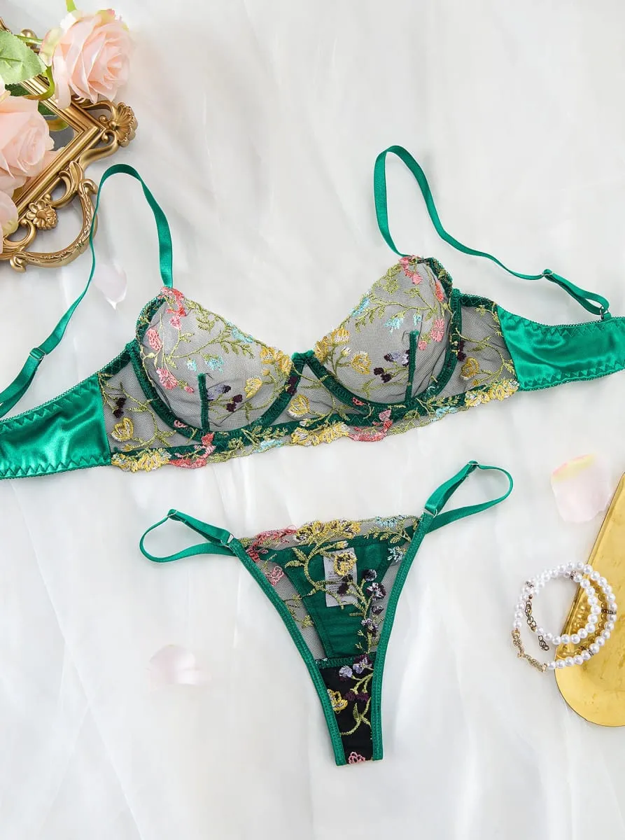 Bordado conjunto de sutiã de renda francesa meninas sexy mulheres bralette transparente roupa interior tanga sutiãs lingerie calcinha conjuntos — image 4