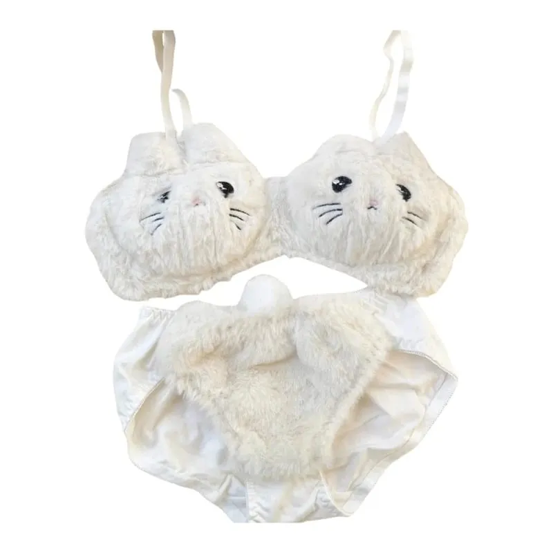 Conjunto de calcinha e sutiã de pelúcia peludo feminino, estampa de panda de desenhos animados, lingerie de inverno, menina escolar, anime japonês, roupa íntima cosplay — image 17