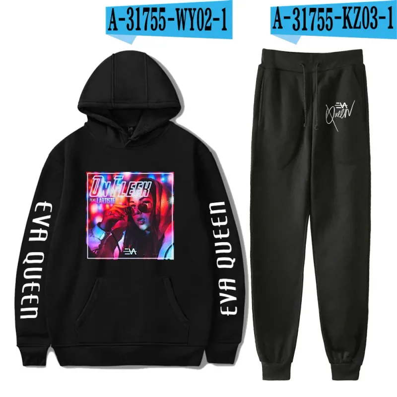 Hip Hop Bekväm Eva Queen Print Sweatshirt Träningsbyxor Kostym Huvtröjor+ Byxor Kostym Pojkar/Flickor 2-delat set Kläder — image 29