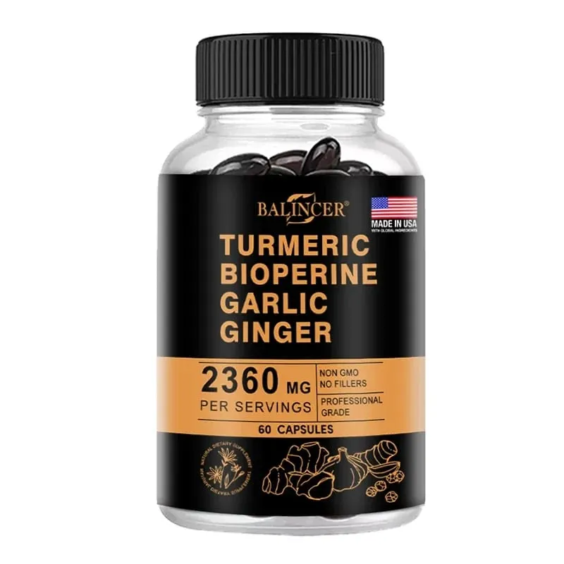 Suplemento de cúrcuma e gengibre com piperina 2360 mg com alho Conforto Suplemento nutricional digestivo e imunológico sem cálcio e glúten — image 10