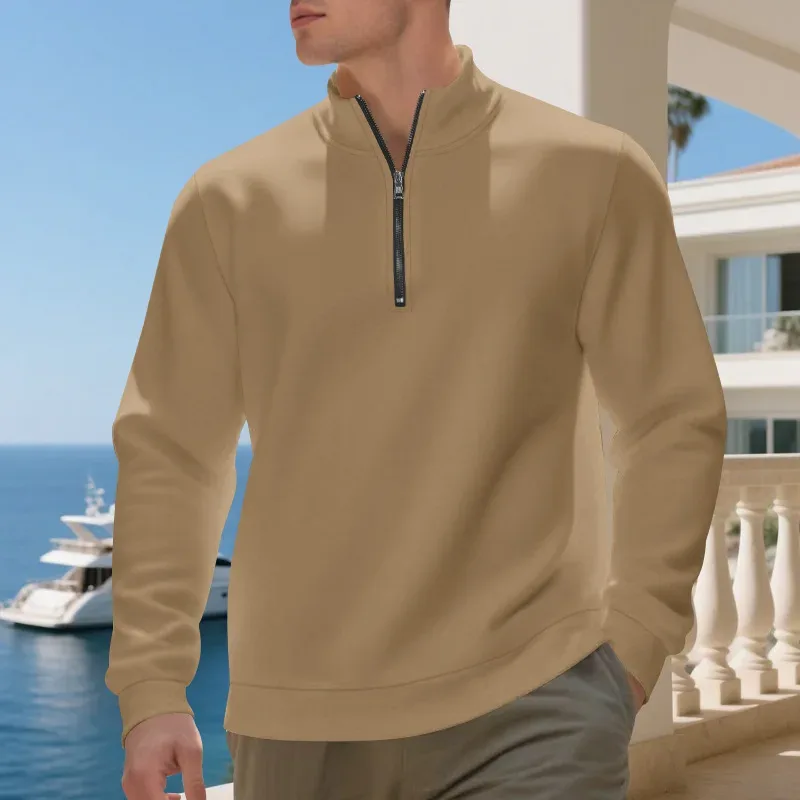 2026 New Fleece Lined Half Zip Sweatshirt for Men, Autumn Winter Solid Color Plus Size Casual Pullover Hoodie Daily Leisure Wear — image 37
