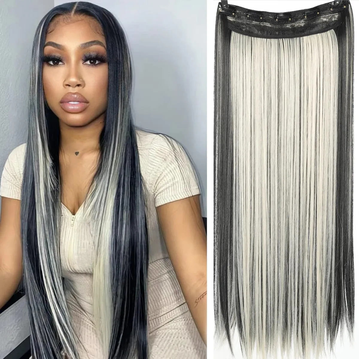 JKL Synthetic 5 Clip In Hair Extensions Long Straight Hairstyle Hairpiece Black Brown Blonde 80CM Natural Fake Hair For Women — image 18