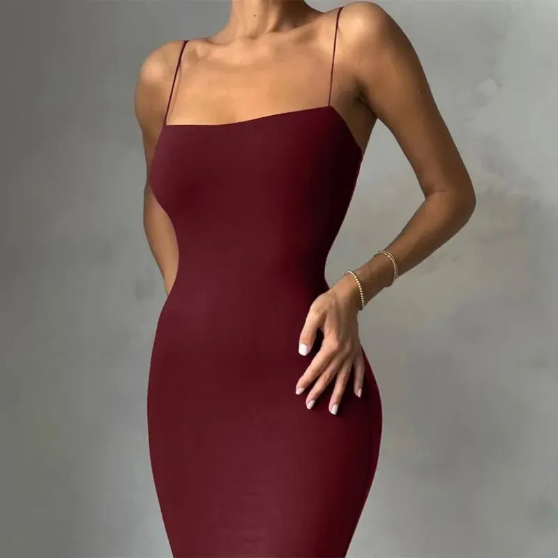 Summer New Strap Dresses Solid Sexy Women Streetwear Sheath Sleeveless Bodycon Dress Casual Elegant Party Ankle-Length Dresses — image 5