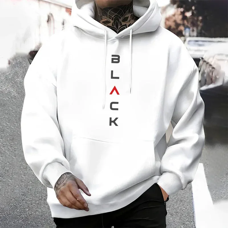 Black Letter Print Hoodies for Man Autumn Winter Hot Sale High Quality Hooded Sweatshirt Home Outdoor Casual Sport Warm Pullover — image 18