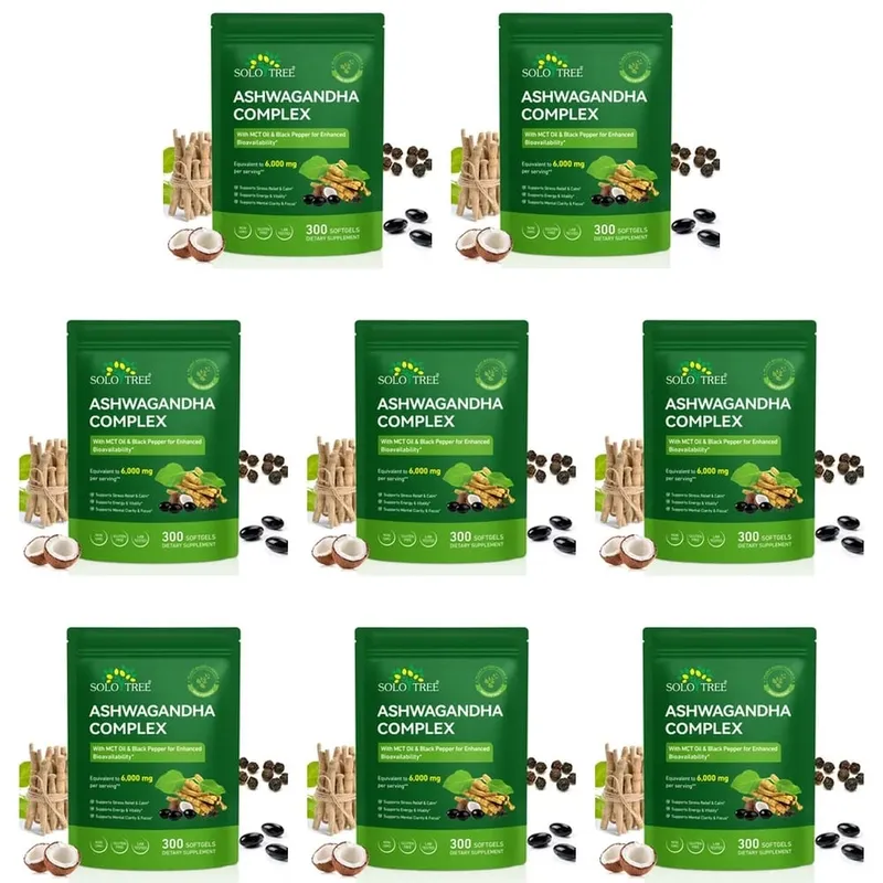 Solo Tree Ashwagandha Complex Softgels Supports Stress Relief Calm Mental Clarity Focus with MCT Oil & Black Pepper 300 Softgels — image 12