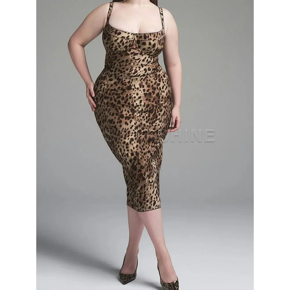 Vestido feminino sexy com estampa de leopardo, sem mangas, justo, bodycon, meia panturrilha, roupa de balada, vestidos de festa à noite — image 6