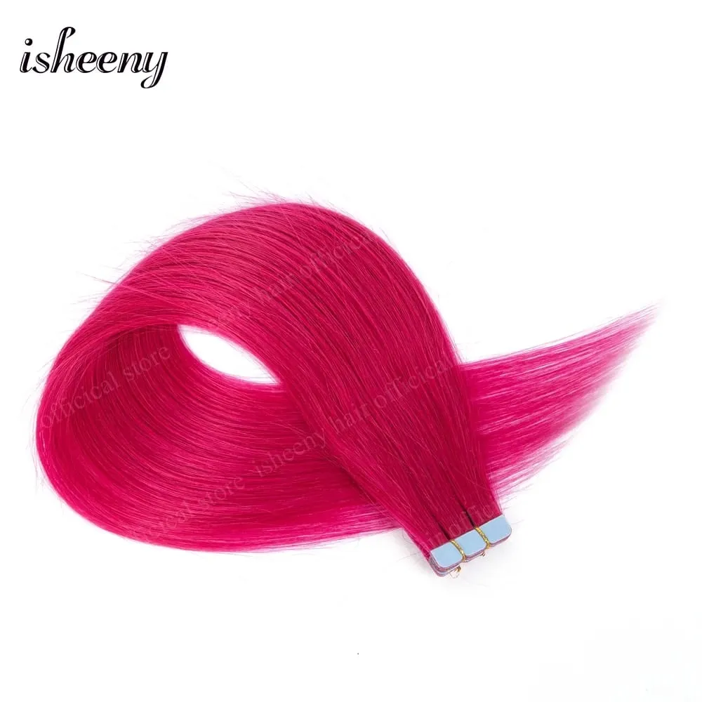 Isheeny 12' 16' 20' Tape In Hair Extensions Invisible Adhesive Tape In Hair Extension 10pcs/pack Pink Purple Blue Colorful Hair — image 16