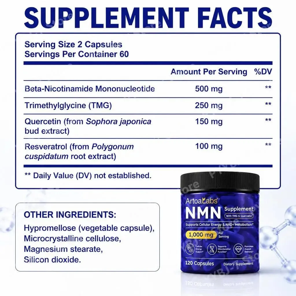 NMN Capsules NAD+ & Cellular Energy Support with TMG Quercetin Resveratrol Mitochondrial Function & Antioxidant Health 120 Count — image 6