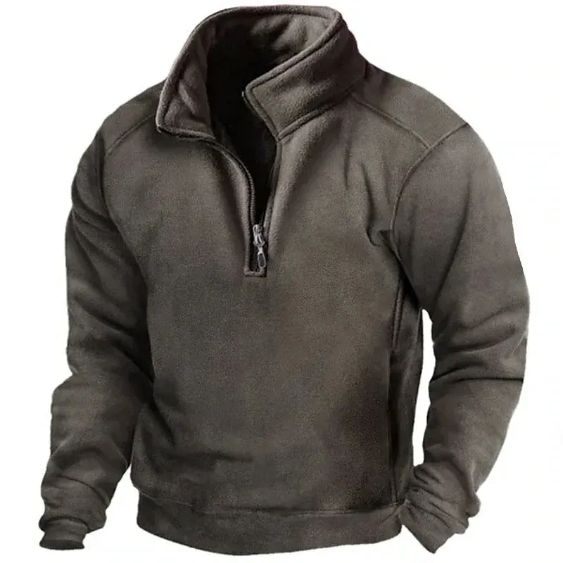 2026 Mens Half-Zip Sweatshirts Autumn Male Stand Collar Loose Solid Color Pullover Bagong Tao Trend Casual Army Green Hoodies — image 3